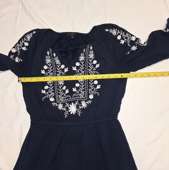 Talbots Dark Blue Dress with White Floral Embroidery Size Sp Made INDIA - Picture 4 of 14